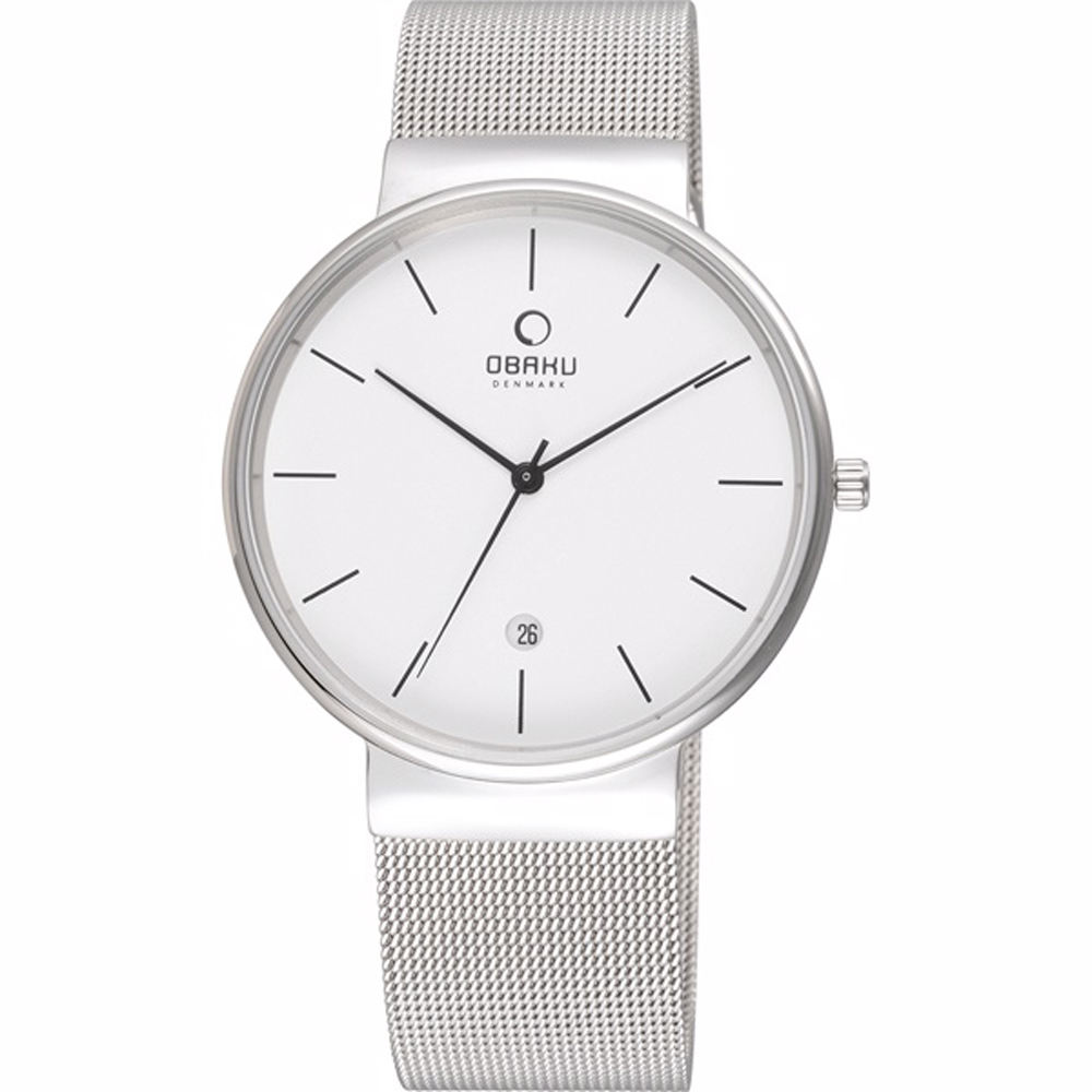 OBAKU 純粹經典三針日期時尚米蘭腕錶-銀x白