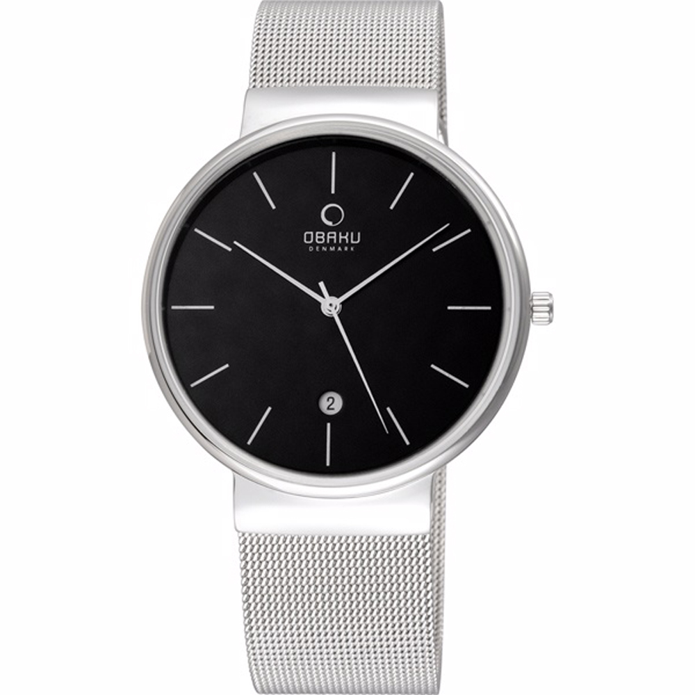 OBAKU 純粹經典三針日期時尚米蘭腕錶-銀x黑