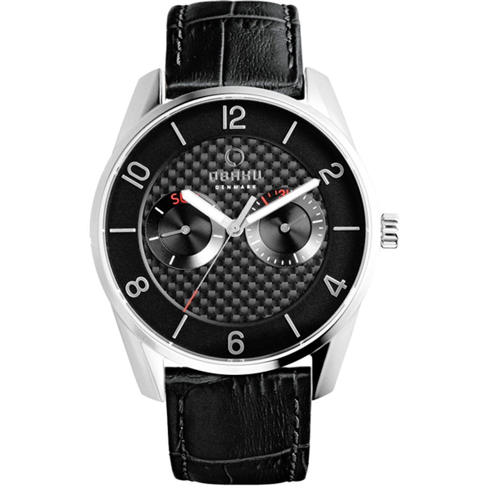 OBAKU 無垠惑星極簡時尚腕錶-銀框黑x黑帶