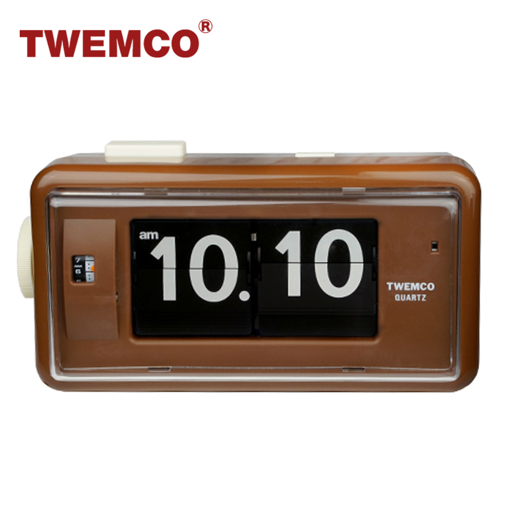 TWEMCO 機械式翻頁鐘 德國機芯 方形鬧鐘夜燈 AL-30 咖啡色