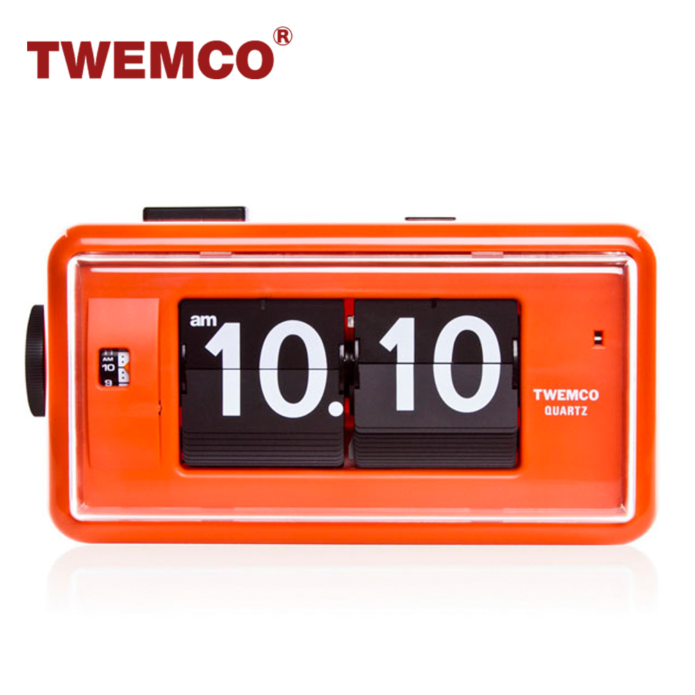 TWEMCO 機械式翻頁鐘 德國機芯 方形鬧鐘夜燈 AL-30 橘色