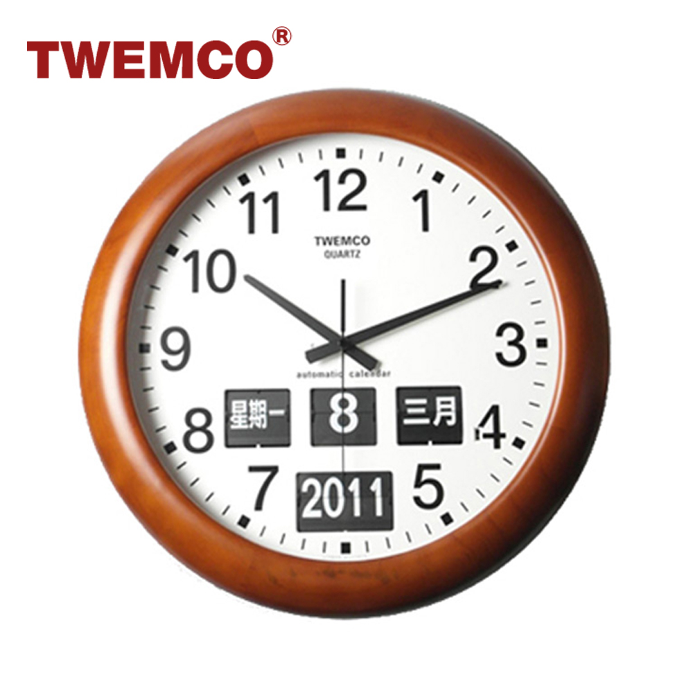 TWEMCO 機械式翻頁鐘 德國機芯 中文萬年曆 掛鐘 BQ-368 深色-木質