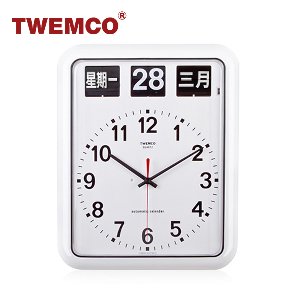 TWEMCO 機械式翻頁鐘 德國機芯 中文萬年曆 掛鐘 BQ-12A 白色