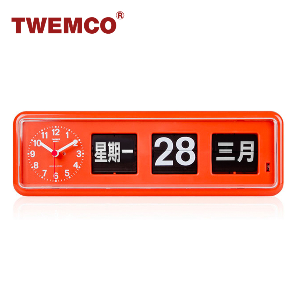 TWEMCO 機械式翻頁鐘 德國機芯 中文萬年曆 可壁掛及桌放 BQ-38 橘色
