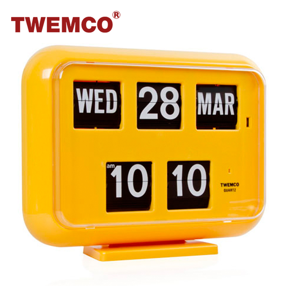 TWEMCO 機械式翻頁鐘 英文萬年曆 德國機芯 QD-35 黃色