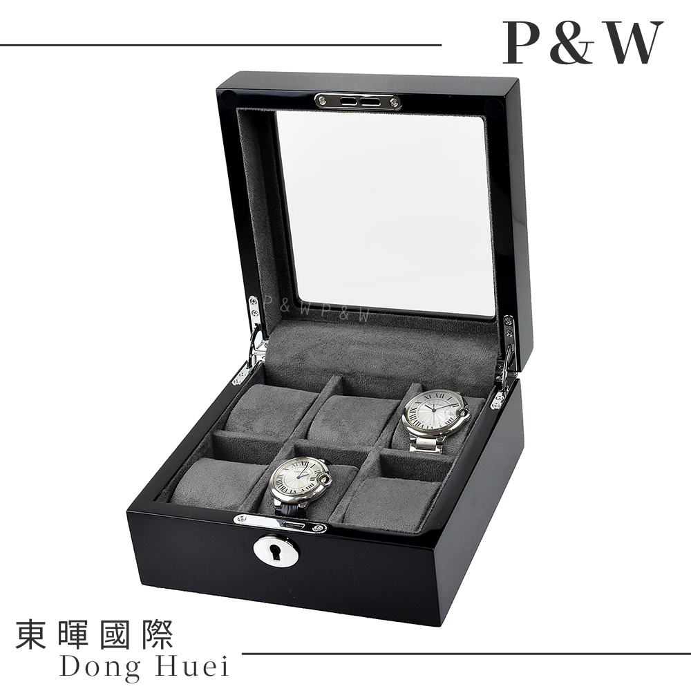 【P&W名錶收藏盒】【玻璃鏡面】 鋼琴烤漆 手工精品木盒 6只裝錶盒