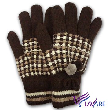 Lavender-保暖雙層手套-絨毛球-咖啡色