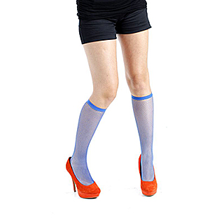 『摩達客』英國進口義大利製【Pamela Mann】藍色細格紋及膝高筒襪