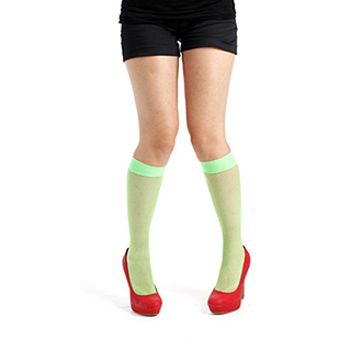 『摩達客』英國進口義大利製【Pamela Mann】螢光綠細格紋及膝高筒襪