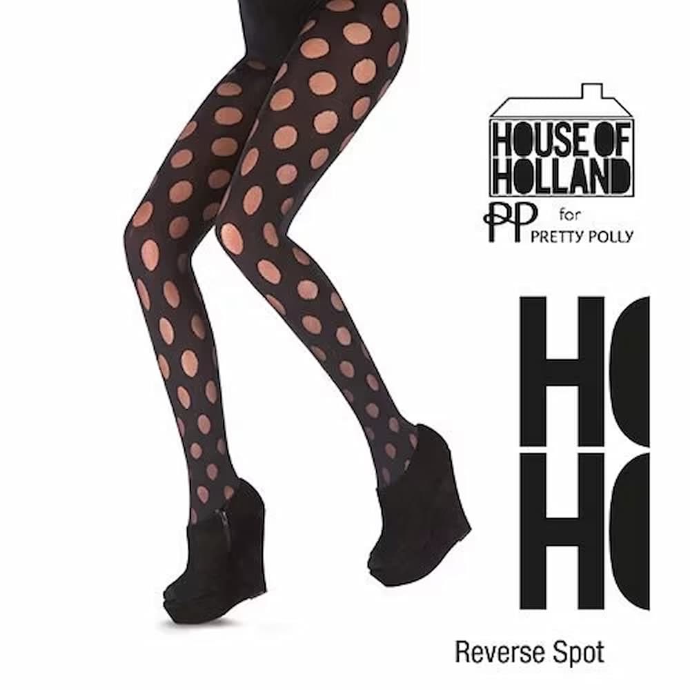 『摩達客』英國進口【House of Holland】時尚圓點花紋彈性褲襪(黑色)