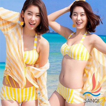 【SANQI三奇】陽光閃耀 三件式泳衣比基尼(黃)
