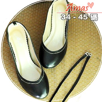 ＊Amas＊極致顯瘦•真羊皮 2Ways MIT V口線邊圓頭高跟鞋＊黑色【AS982】