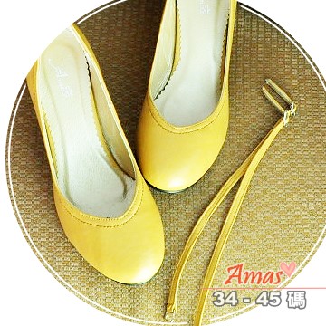＊Amas＊極致顯瘦•真羊皮 2Ways MIT V口線邊圓頭高跟鞋＊駝色【AS982】