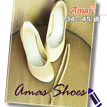 ＊Amas＊極致顯瘦•真羊皮 2Ways MIT V口線邊圓頭高跟鞋＊裸膚色【AS982】