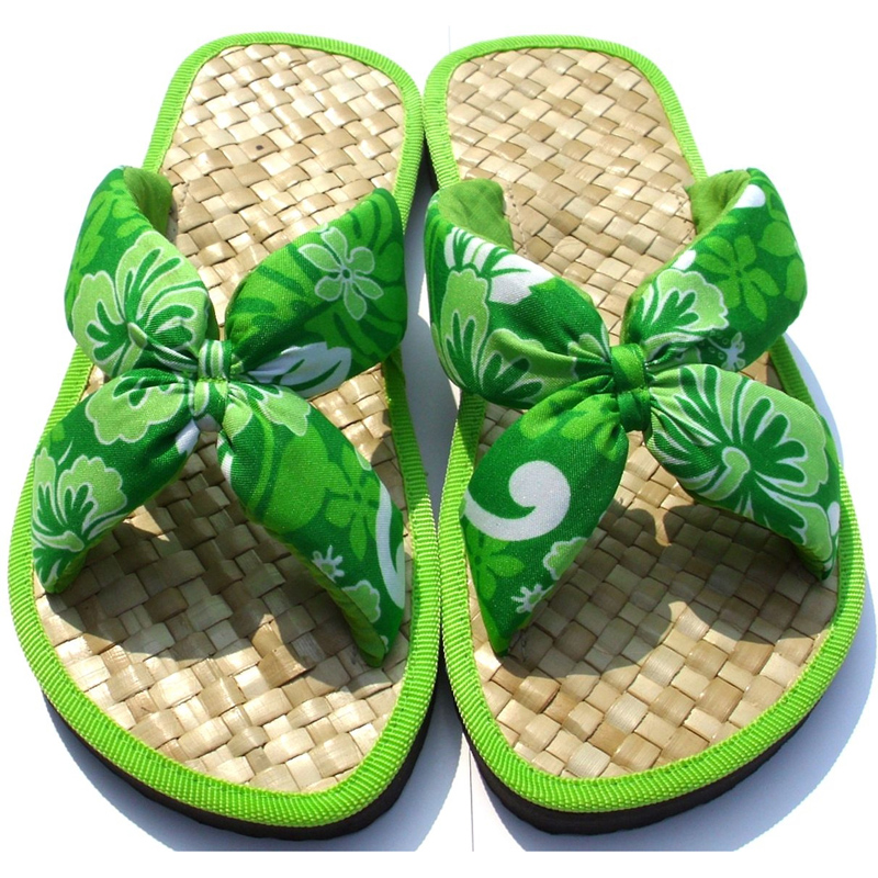 夏威夷風情手工草編拖鞋-綠色套式