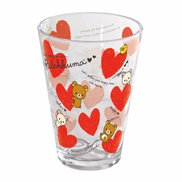 San-X 拉拉熊紅粉愛心系列透明立體塑膠水杯。紅愛心