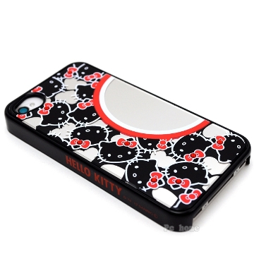 日本進口SANRIO【KITTY化妝鏡】iphone4S/4硬式手機背蓋-晶鑽黑