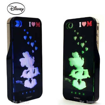 日本進口Disney【LED發光米妮】iPhone4S/4硬式手機背蓋殼-黑鏡面