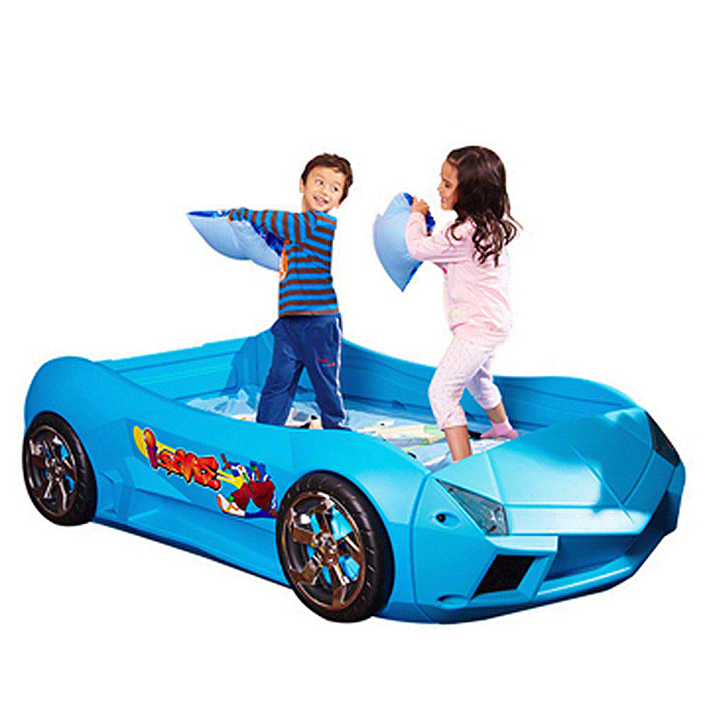 【寶貝樂】夢幻快車豪華兒童床組附高密度天然乳膠床墊-藍色