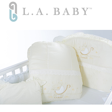 【美國 L.A. Baby】金典米蘭堡純棉七件式寢具組（M）（MIT 藍色/粉色/米黃色）