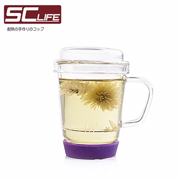 【SC life】三件式玻璃泡茶杯-紫色