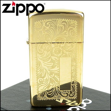 【ZIPPO】美系~Venetian威尼斯人雕花圖案設計-黃銅拋光鏡面打火機(窄版)