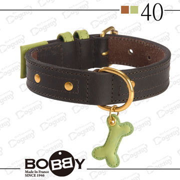 狗日子《Bobby》都會皮革項圈 質感骨頭皮製吊飾-40cm中小型犬-駝色、芥綠