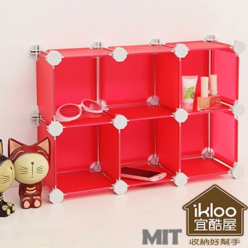 【ikloo】迷你桌上6格組合櫃-5.8吋(桃花紅)