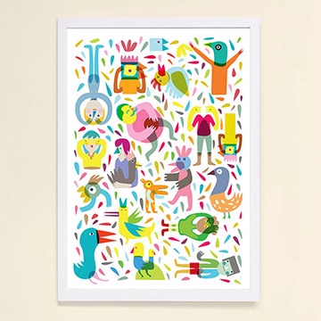 【摩達客】西班牙知名插畫家Judy Kaufmann藝術創作海報掛畫裝飾畫-Party系列01(附簽名)(含木框)