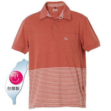 LV7260 男橫條抗菌短袖POLO衫(磚橙)