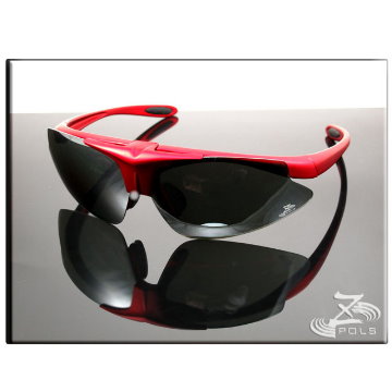 【Z-POLS旗艦系列!】銷光紅搭電鍍水銀鏡面黑可配度可掀UV運動眼鏡，原廠盒裝(贈偏光黑、夜用黃、防風透明三組片)