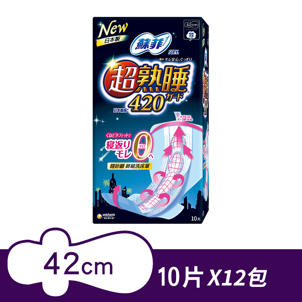 蘇菲 彈力貼身超熟睡(42CM)(10片 x 12包)