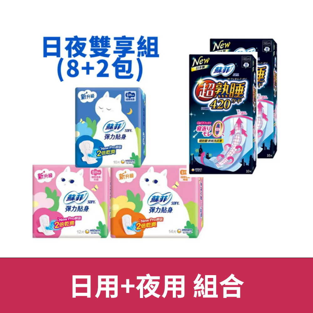 蘇菲 彈力貼身超薄8包組+超熟睡夜用42cm(20片)