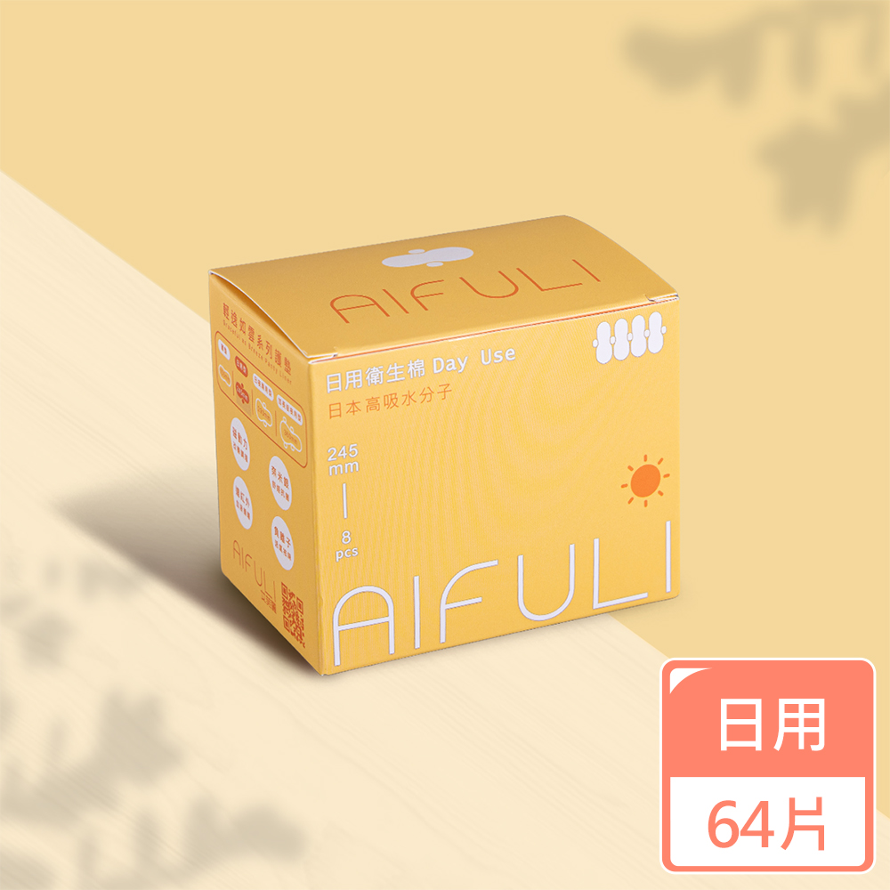 AIFULI艾芙麗 負離子日本高吸水分子日用衛生棉 245mm 8片x8盒(64片超薄瞬吸/呵護敏感肌)