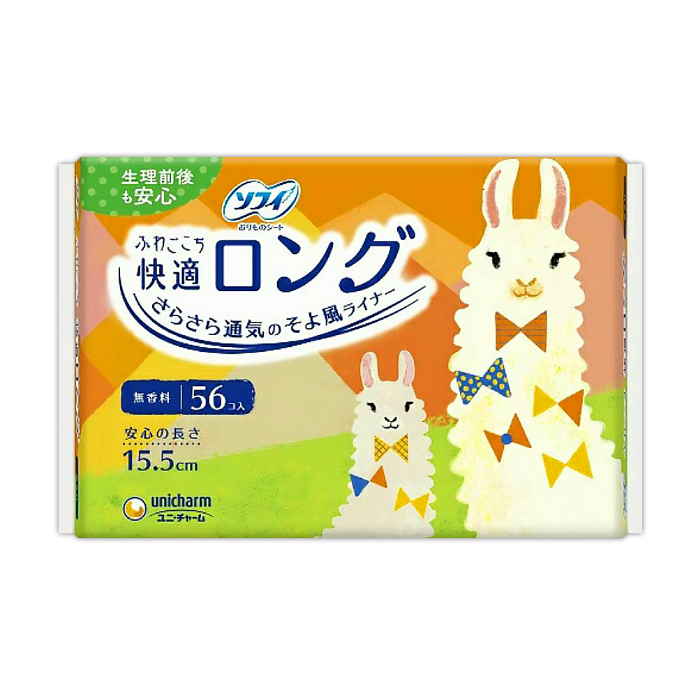 日本sofy柔膚透氣加長型護墊-無香56入/15.5cm