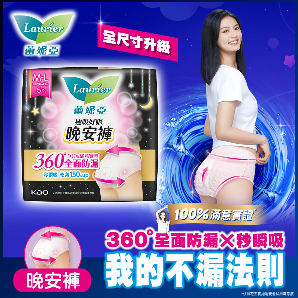 蕾妮亞 衛生棉 極吸好眠晚安褲 褲型衛生棉(M-L) 5片