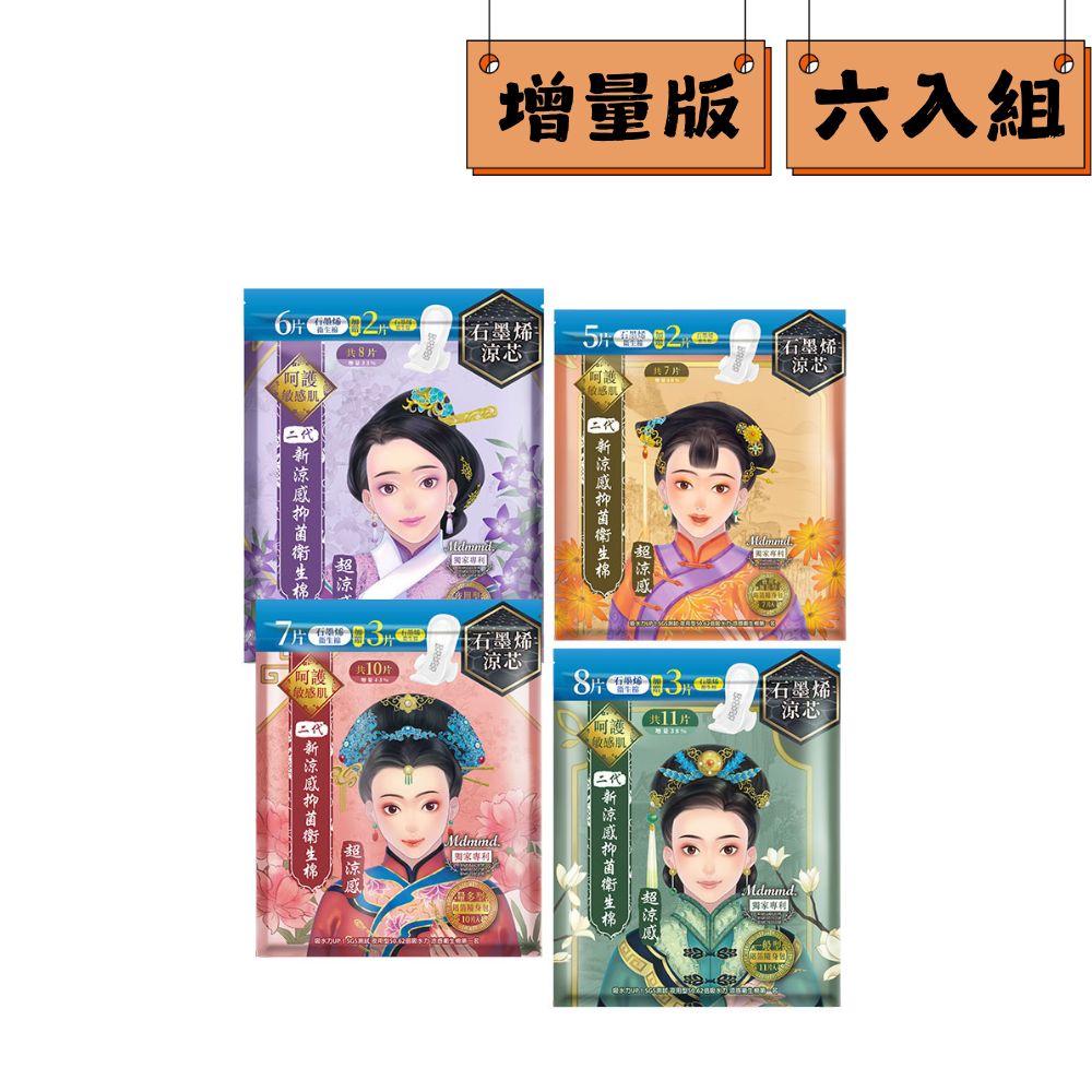 【Mdmmd 明洞國際】後宮二代新涼感抑 菌衛生棉(增量版)6入組 (一般型/ 量多型/夜用型/夜用加長型)