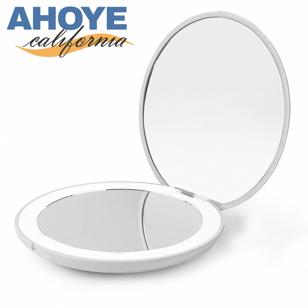 【Ahoye】LED燈迷你化妝鏡 USB充電 (梳妝鏡 化妝燈 美妝鏡 補妝鏡)