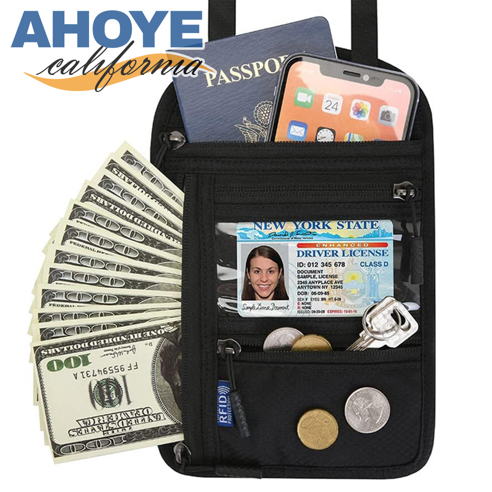 【AHOYE】RFID多功能掛脖旅行防盜護照包 (護照夾 護照收納包 護照套)