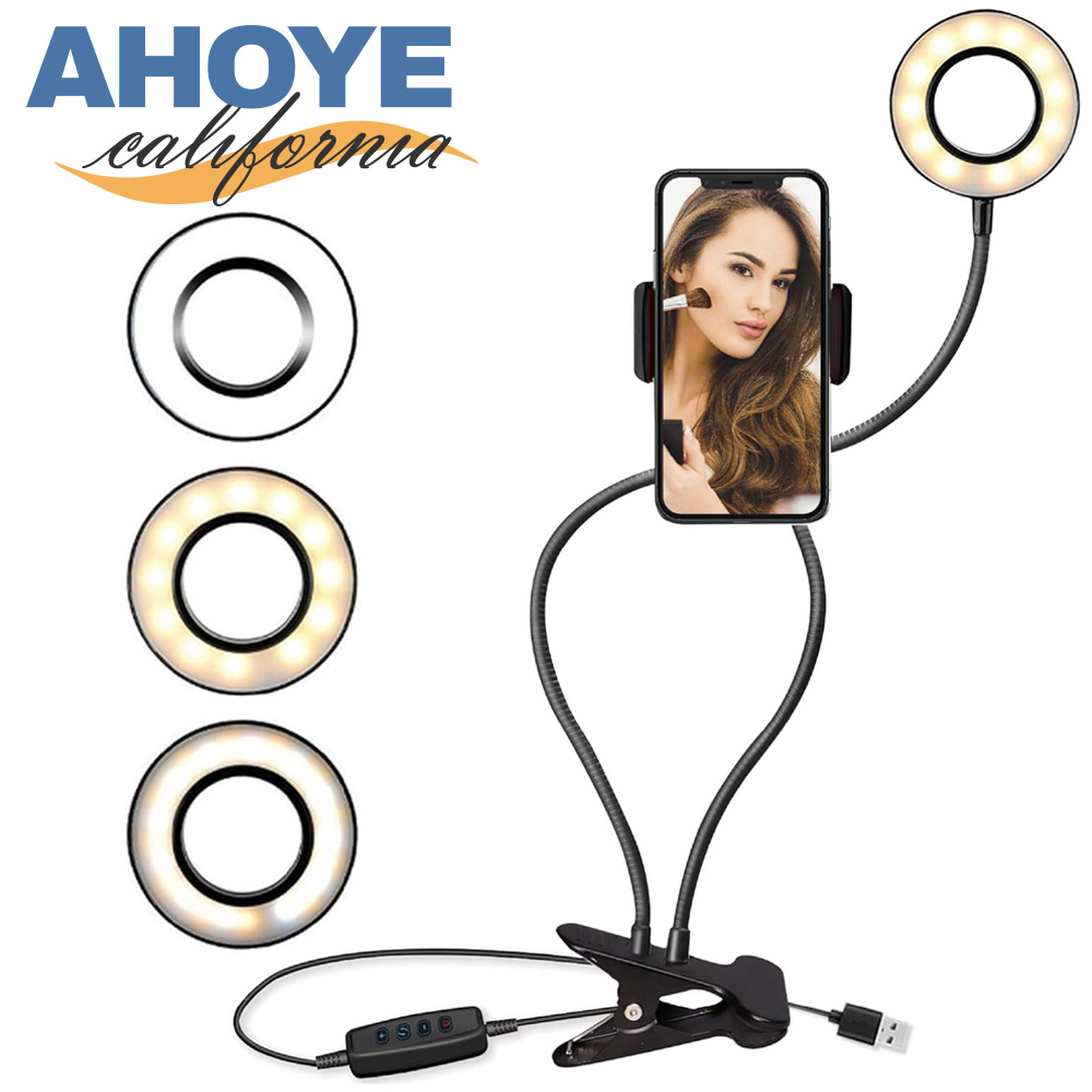 【AHOYE】LED直播美顏調色溫補光燈手機支架 (直播支架 手機座 懶人架 )