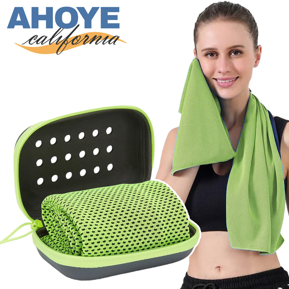 【AHOYE】輕薄吸汗速乾運動毛巾 附收納盒 (涼感巾 冰涼巾 長毛巾 戶外巾 )