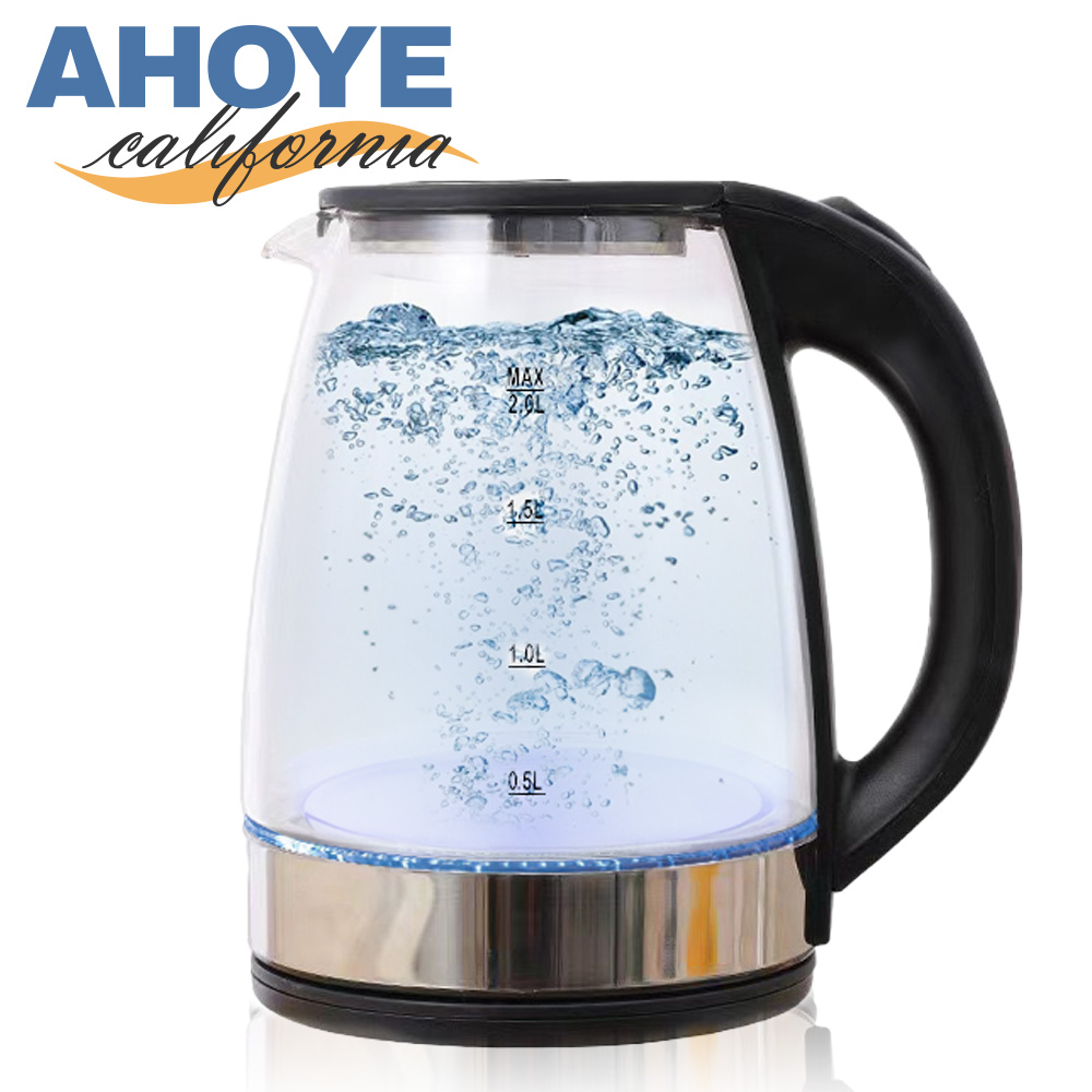 【AHOYE】大容量耐熱玻璃藍光快煮壺 1.7L (熱水壺 電熱壺 電茶壺 加熱壺)