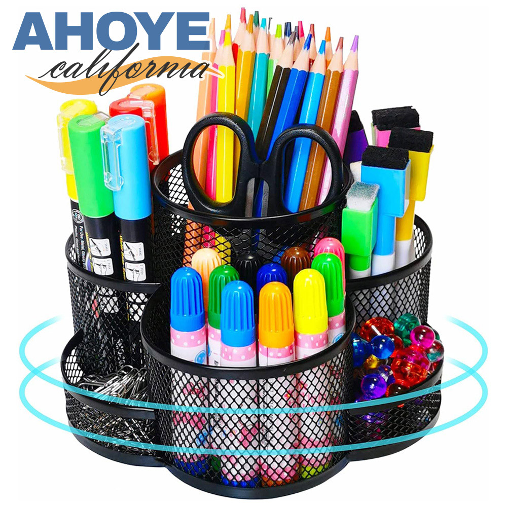 【AHOYE】360度旋轉式分格筆筒 (文具架 桌面筆筒 化妝收納盒 分格收納架)
