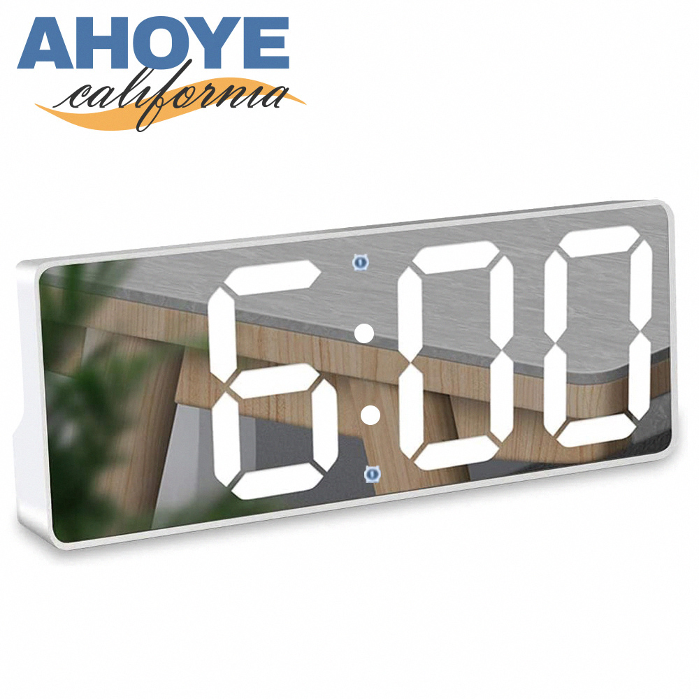 【AHOYE】LED鏡面USB電池兩用智慧聲控電子鬧鐘 (電子鐘 時鐘 鬧鈴 數字鐘)