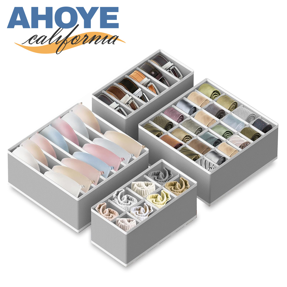 【AHOYE】加厚分隔抽屜內衣收納盒 4件套組 (衣服收納盒 分格收納盒)