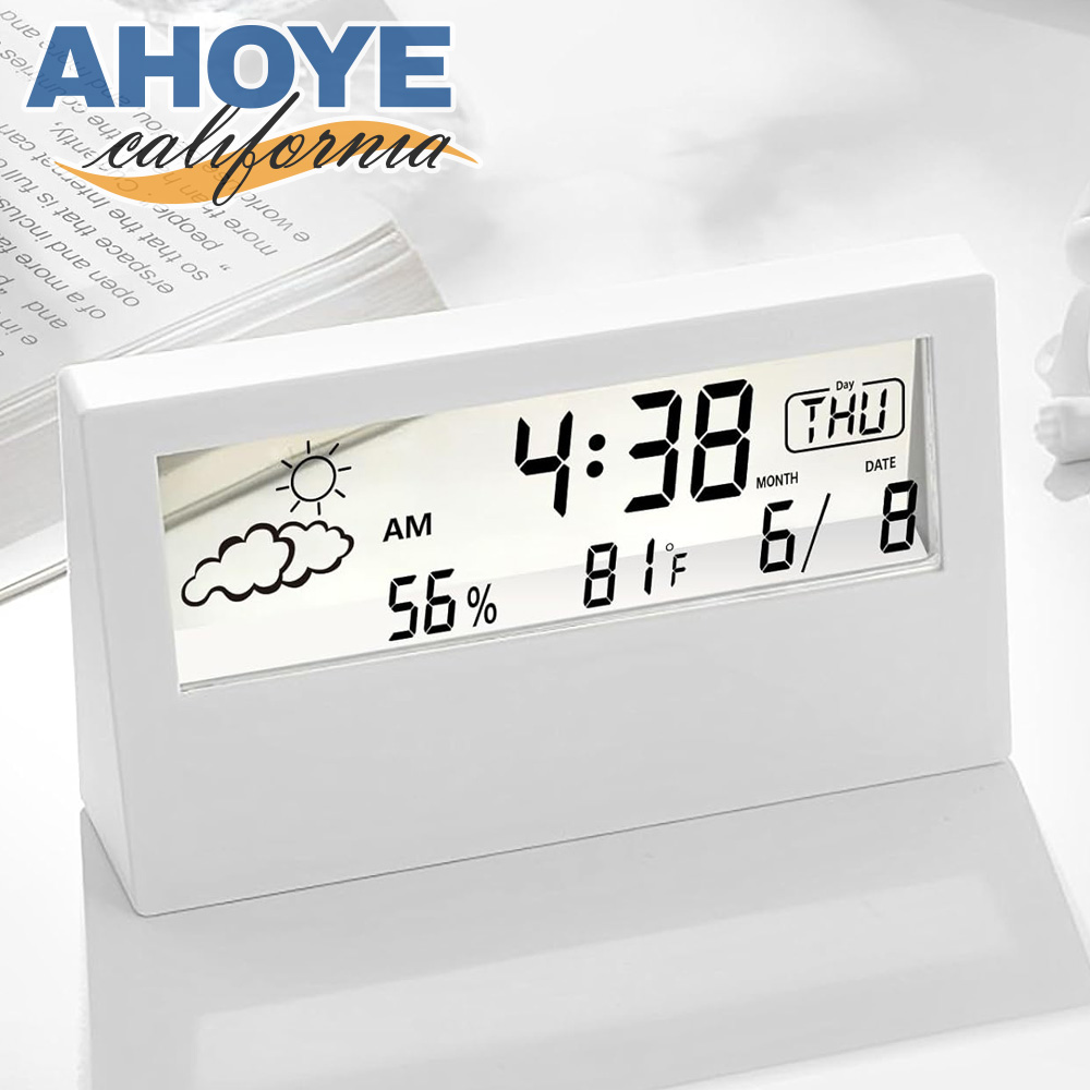 【AHOYE】創意感應氣象透明大螢幕靜音電子鬧鐘 (數位鐘 時鐘 鬧鈴 數字鐘)