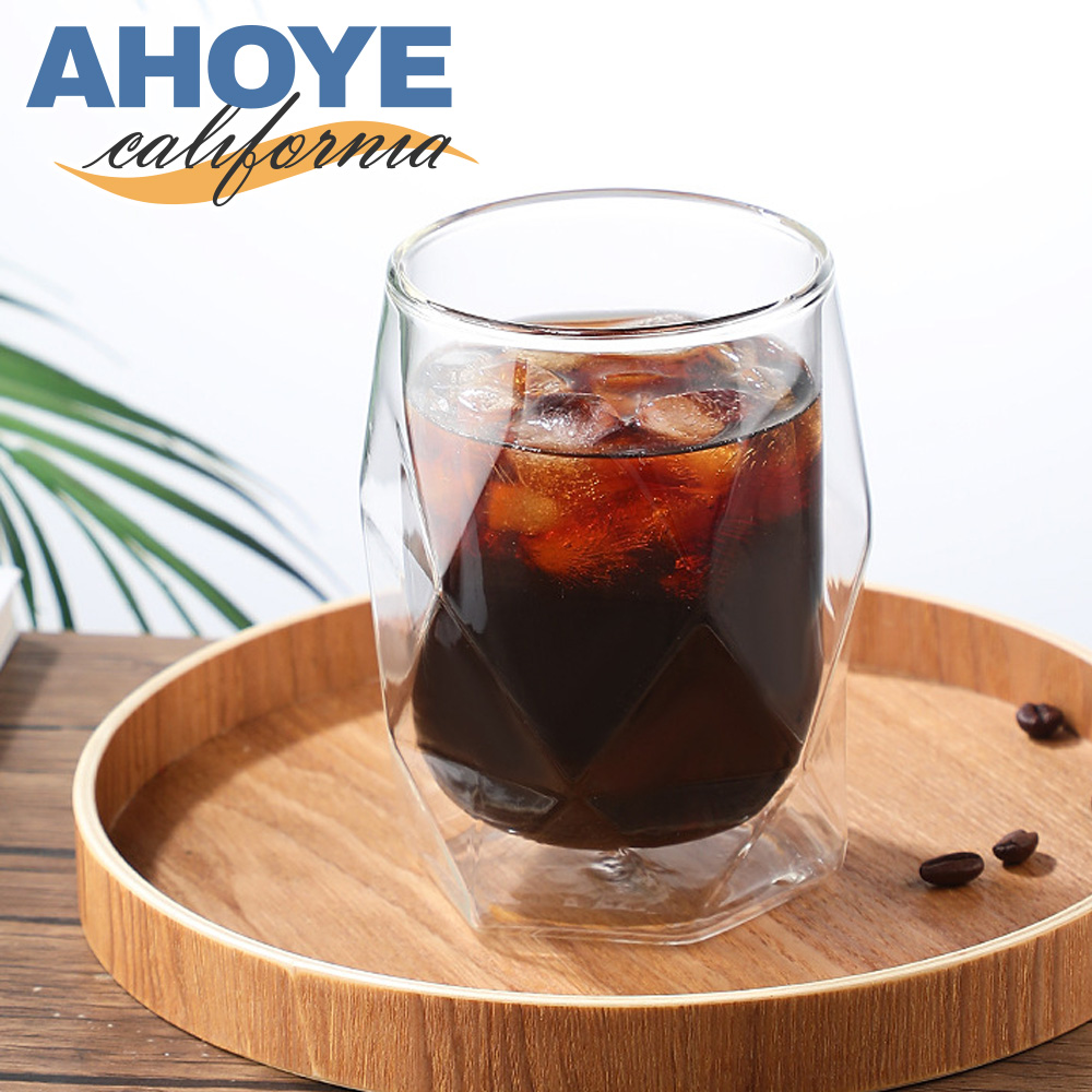 【AHOYE】北歐星鑽雙層耐熱玻璃杯 400ML (咖啡杯 雙層杯 酒杯 茶杯 水杯)