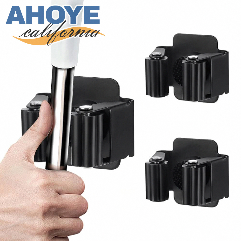 【AHOYE】免鑽孔不鏽鋼拖把架 3入組 (拖把夾 掃把架 掛勾)