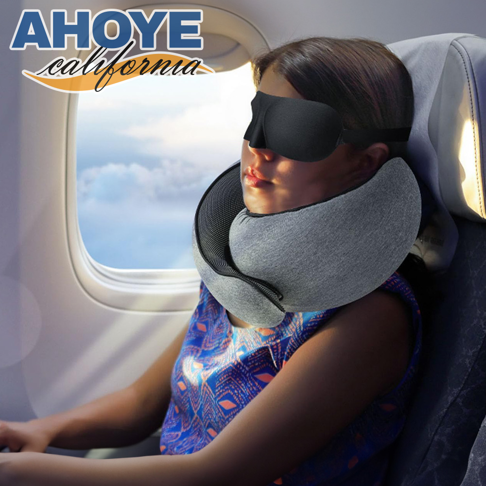【AHOYE】U型包覆記憶棉旅行頸枕 附防水袋 (護頸枕 靠枕 午睡枕 飛機枕)