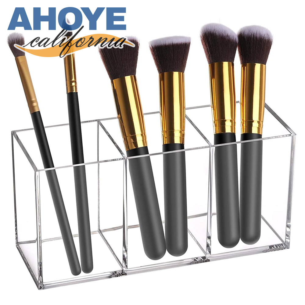 【AHOYE】無印風透視分隔收納筆筒 1入組 (化妝盒 桌上收納盒 置物盒 刷具盒)